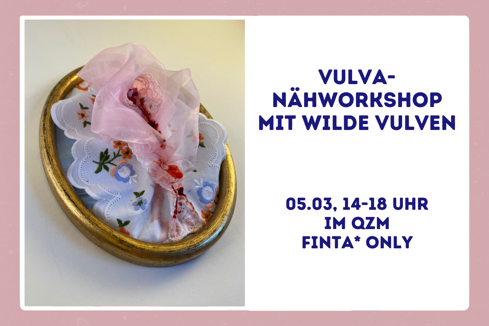 Vulva-Nähworkshop mit Wilde Vulven am 5.März 2023 von 14 bis 18 Uhr im Queeren Zentrum Mannheim. FINTA* only!