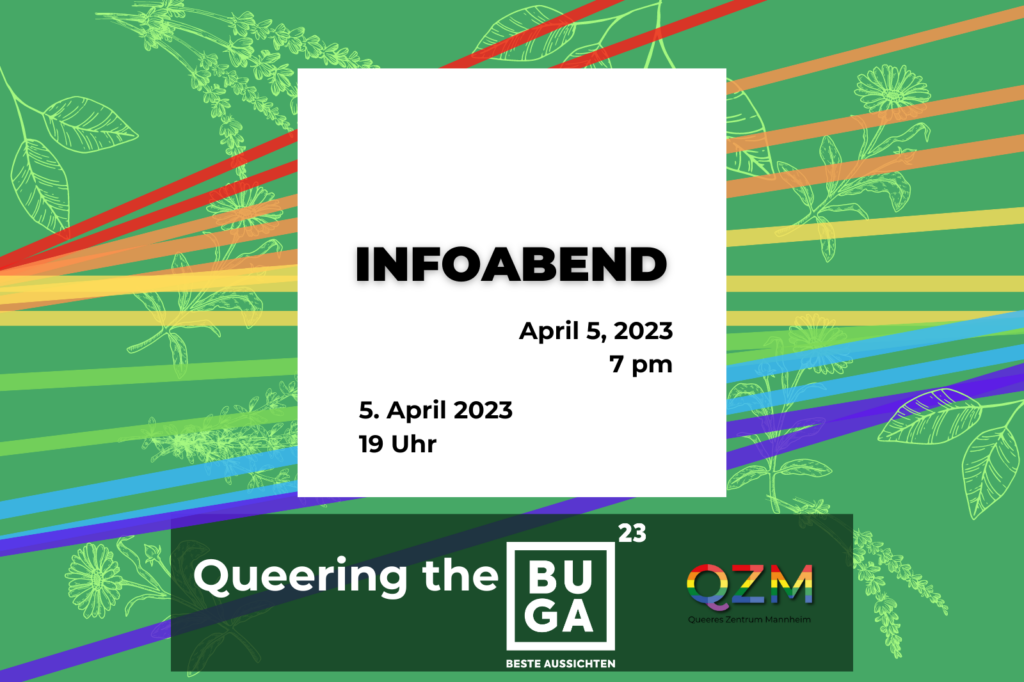 Veranstaltungsbild zum Infoabend für den Rainbow Hub auf der BUGA. 5. April um 19 Uhr im QZM.