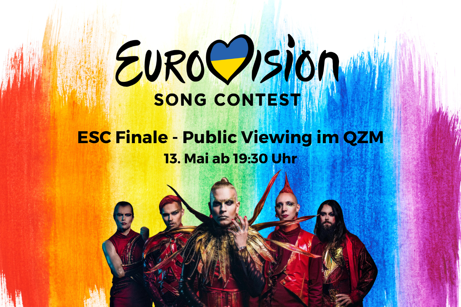 Logo des Eurovision und Bild der deutschen Kandidaten, ESC Finale - Public Viewing im QZM, 13. Mai ab 19:30