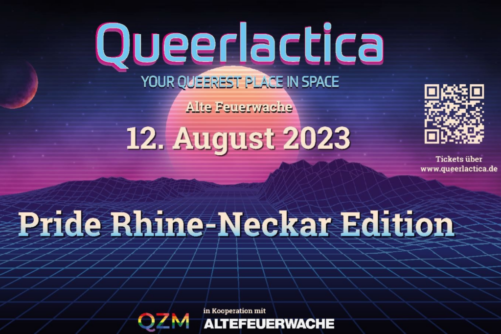 Veranstaltungsbild für die Queerlactica am 12. August, Beginn um 21:30 Uhr. Infos im Veranstaltungstext.