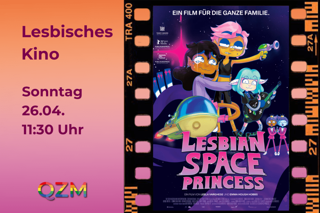 Auf der Graphik erkennt man das Cover von Lesbian Space Princess auf orange rosa Hintergrund.