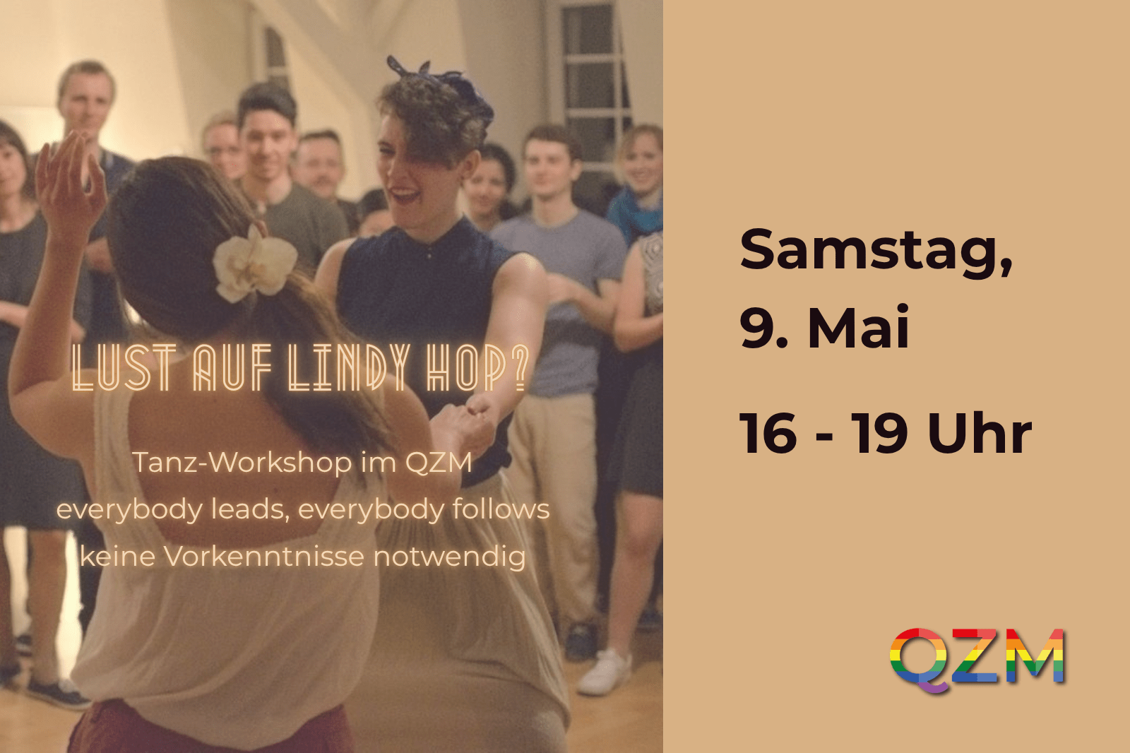 Auf der Graphik befinden sich tanzende Menschen undInfos zum Tanzworkshop.