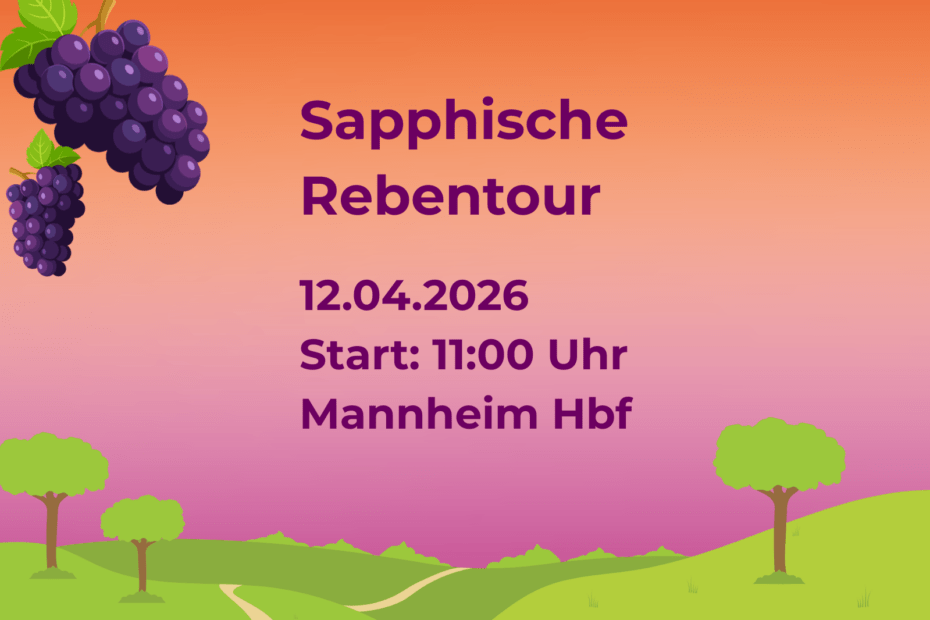 Auf der Graphik erkennt man Trauben, Felder und Infos zur Sapphischen Rebentour.