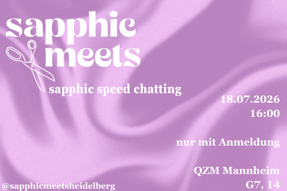 Auf der Graphik steht in großer Schrift "sapphic meets". Der Hintergrund ist in pinker Farbe gehalten.