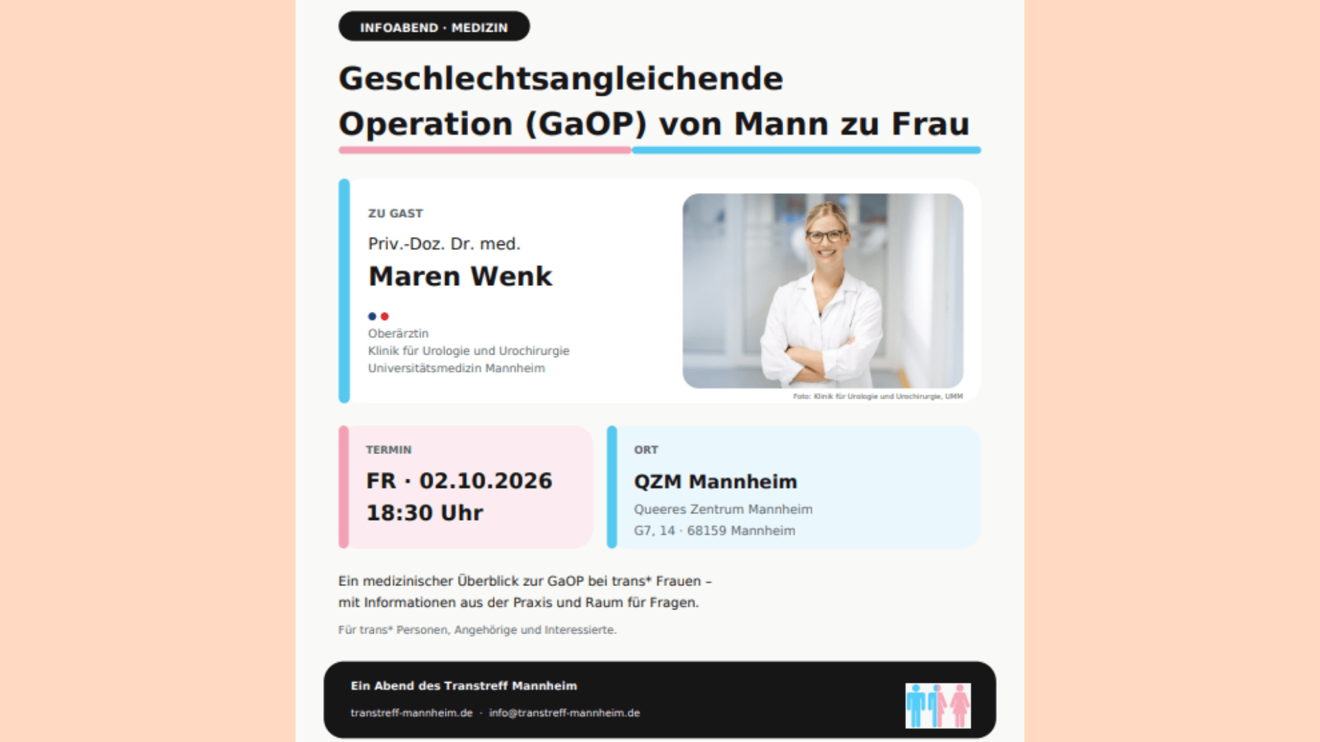 Info Session: Gender Affirming Surgery (GaOP) from Male to Female with Dr. med. Maren Wenk