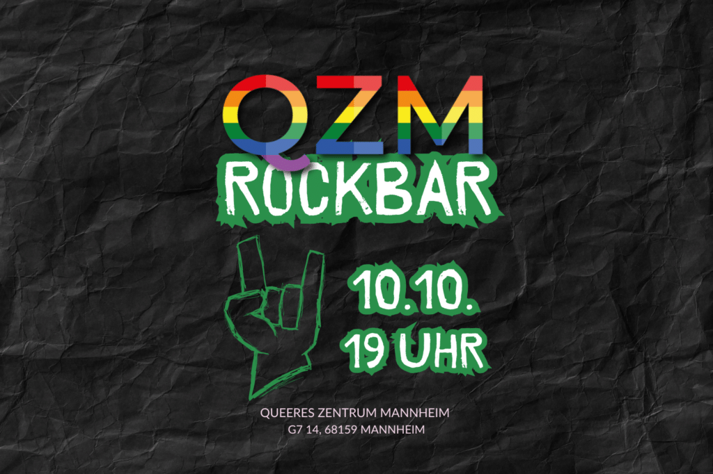 Auf der Graphik erkennt man eine Einladung zur Rockbar. Es wird darauf hingewiesen, dass die Veranstaltung am 10.10. um 19 Uhr stattfindet.