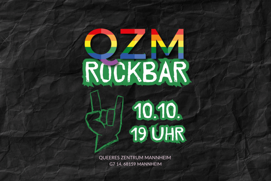 Auf der Graphik erkennt man eine Einladung zur Rockbar. Es wird darauf hingewiesen, dass die Veranstaltung am 10.10. um 19 Uhr stattfindet.